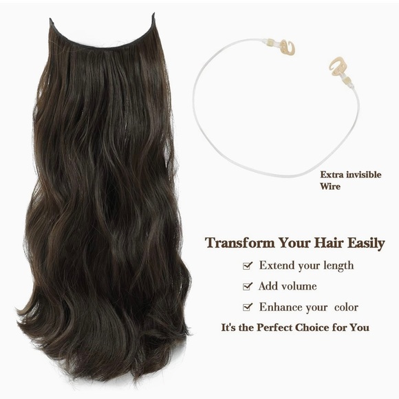 20” Invisible Hair Extensions Long Wavy Hair Extensions Dark Brown Synthetic - Picture 2 of 10